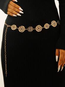 1 chiếc dây thắt lưng nữ, dây thắt lưng cô dâu, vòng tròn hình học phong cách Bohemian sáng bóng thanh lịch, họa tiết rỗng, ghép hình trái tim, dây thắt lưng tròn dập nổi, phù hợp cho váy, đầm, đám cưới, tiệc tùng, kỳ nghỉ, lễ hội, mùa thu/mọi mùa, Giáng sinh, năm mới, quà tặng. - Vàng - Xem 5