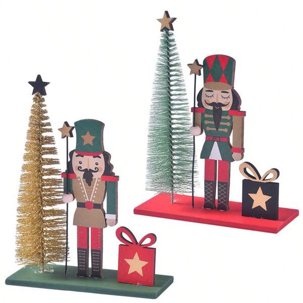 1 Stück bunte hölzerne Nussknacker Weihnachtsdekoration, Weihnachts-Nussknacker Figur für Fensterauslagen und Tischdekorationen, Winterraumdekoration