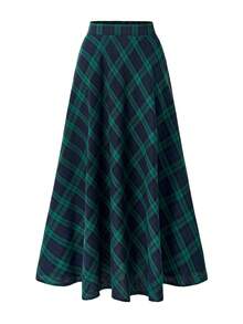 Women's Versatile Plaid A-Line Skirt, Casual For Daily Wear - Dark Green - View 1