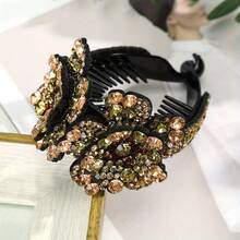 Women's Vintage French Bun Maker Hair Clip - Rhinestone Flower Ponytail Buckle, Elegant Round Chignon Headpiece For Weddings, Parties, Daily Wear - Gift For Girlfriend/Mother (Hand Wash Only) - J - 查看 11