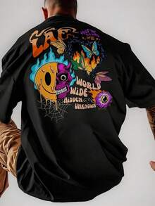 Camiseta Oversized Smile Algodão Masculina Hip Hop Grafite - Preto - Visão 2