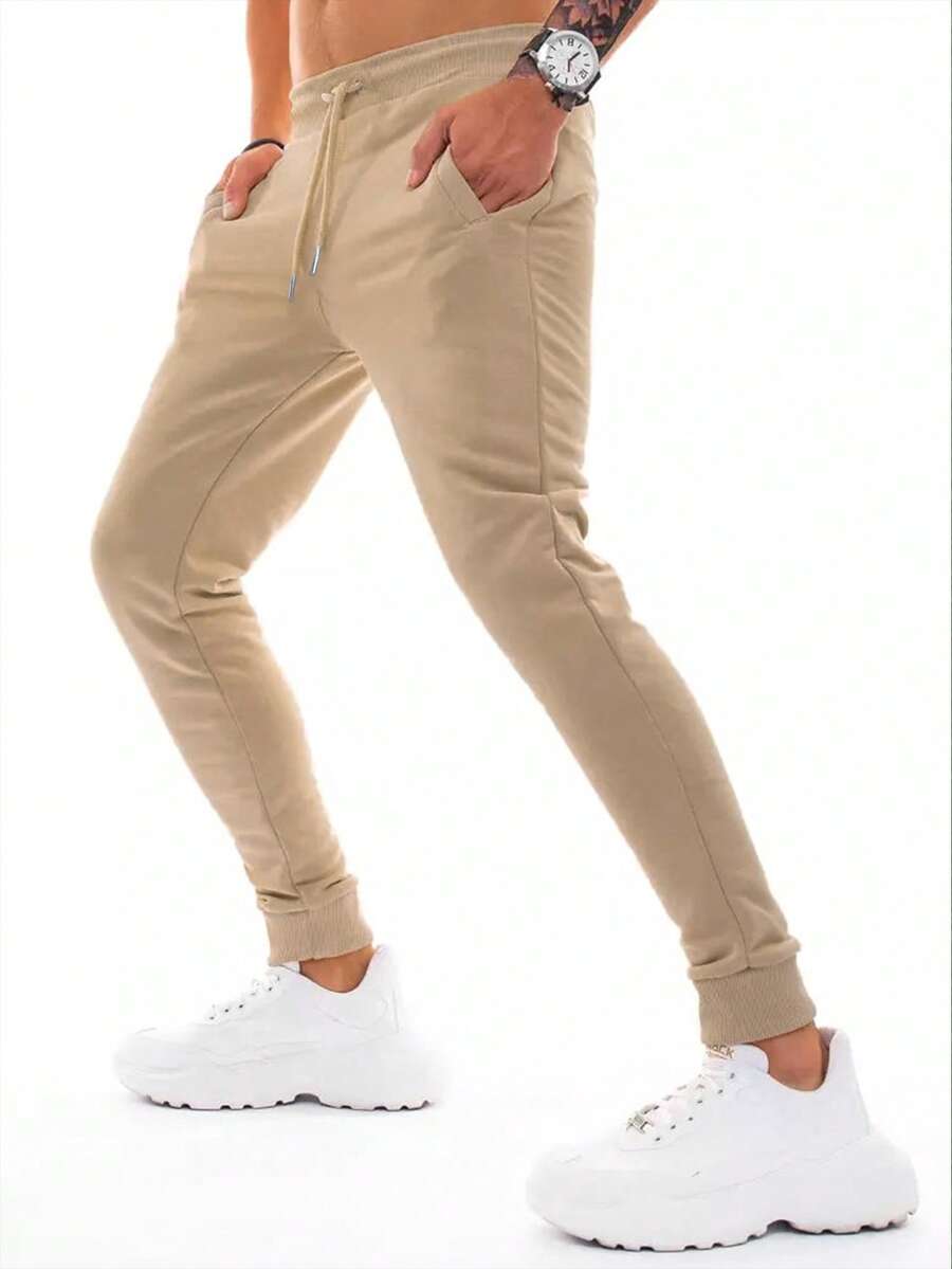 Men's Baggy Casual Drawstring Lightweight Jogger Elastic Waist Sweatpants Trousers Athletic Sports Training Pants - Màu Khaki - Xem 1