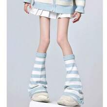 1pc Original Subculture Blue White Striped Flared Leg Warmers Mori Kei Bone Pattern Harajuku Slouchy Leg Sleeves + 10 Hot Search Words + 5 Core Keywords + Suitable For Daily Wear, Valentine's Day Gift, Holiday Gift, School Use, Ideal Gift For Lover, Friend & Classmate, Fashionable Elegant Cute Unique Niche - 白藍條紋翅膀骨頭 - 查看 4