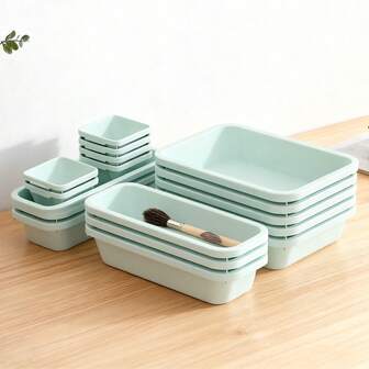 16-Piece Plastic Drawer Organizer Set (With 3 Sizes) It Includes Multi-Functional Drawer Organizers For Dressers And Bathrooms, Plastic Desktop Drawer Organizer Trays, As Well As Freely Combinable And Configurable Organizers For Cosmetics, Kitchens And Offices. It Also Features Decorative Functions And Can Be Used As Autumn Decor, Holiday Decor, Room Decor, Home Decor, Fall Decor And Bedroom Decor (Green)