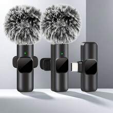 Nuevo micrófono inalámbrico de solapa rosa con adaptador de paravientos, portátil para grabación de audio y video compatible con iPhone, teléfonos Android, PC, cámaras, transmisión en vivo, juegos - Negro - Ver 2