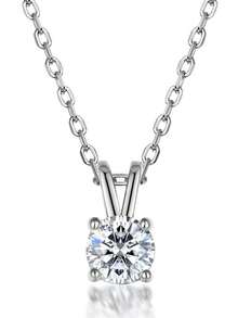 Ein modischer 1-Karat Moissanit Halskette für Frauen, 925er Sterling Silber klassisches Design Schmuck für den täglichen Gebrauch und den Urlaub, exquisites Geburtstagsgeschenk, Verlobungs-, Hochzeits-, Jahrestags-, Geburtstags-, Weihnachts-, Erntedank-Geschenk, funkelnder, wunderschöner Schmuck, Abschlussgeschenk