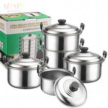 Juego De Ollas De Acero Inoxidable 5 Piezas Con Tapas, Olla Alta Americana, Olla Con Tapa, Juego De Utensilios De Cocina, Olla Para Cocinar, Juego Para El Hogar, Juego De Utensilios De Cocina De 5 Piezas, Juego De Utensilios De Cocina De Acero Inoxidable De 5 Piezas, Juego De Ollas De Acero Inoxidable, Juego De Cocina Con Asas, Olla Para Guisar, Olla Para Cocinar, Herramientas Para El Hogar, Utensilios De Cocina, Accesorios De Cocina, Con Asas, Con Tapa, Resistente Y Duradero, FáCil De Limpiar, Simple De Usar, Buena Calidad Y Bajo Precio, Apto Para Lavavajillas, Adecuado Para Cocina, Camping, Viajes, Restaurante (Plata) - Plateado - Ver 2