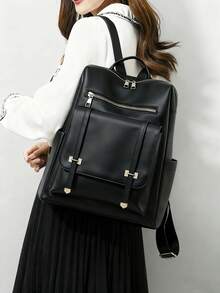 Anti-Theft Pu Soft Leather Backpack Women Purse, Fashion Flip Rucksack, Lightweight Mini Travel Bag, Multi-Functional School Bag, Convenient All-In-One Storage Day Bag, Suitable For Students, Teachers, Nurses, White-Collar Workers, Travel Enthusiasts, Hiking, Camping, Travel Vacation, Daily Commute, Women'S Gift, Holiday Gift - 黑色 - 查看 8