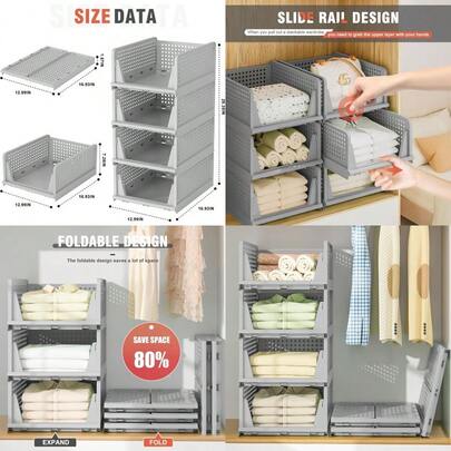 Neprock 4 Pack Stackable Storage Bins Closet Organizers Plastic Storage Drawers Stackable Drawers Wardrobe Closet Organizers And Storage For Clothes Bedroom Kitchen Office Bathroom 4L Grey