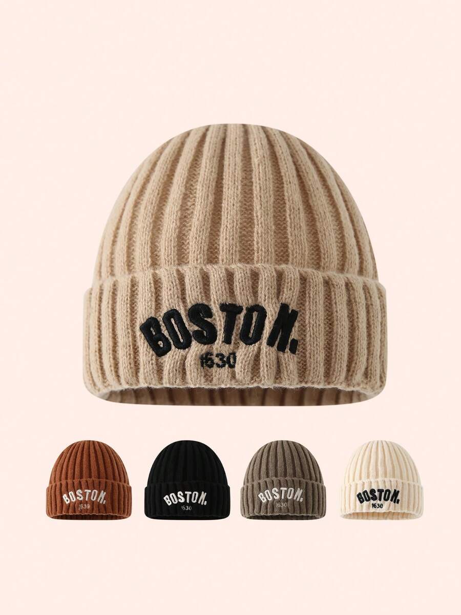 1pc Kids Letter Knit Beanie Hat, Unisex Warm Cuffed Skull Cap For Boys & Girls, Autumn/Winter