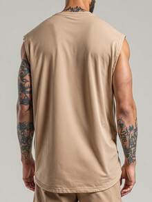 Men's Macho Tank Top, Low-Cut Bodybuilder Style, Workout Gym, 100% Premium Cotton - 棕色 - 查看 5