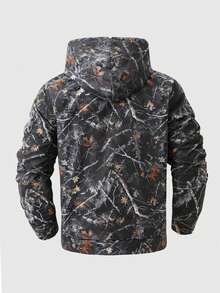 男士加厚保暖内衬休闲夹克，迷彩印花，秋冬季保暖外套 - 綠色 - 查看 3