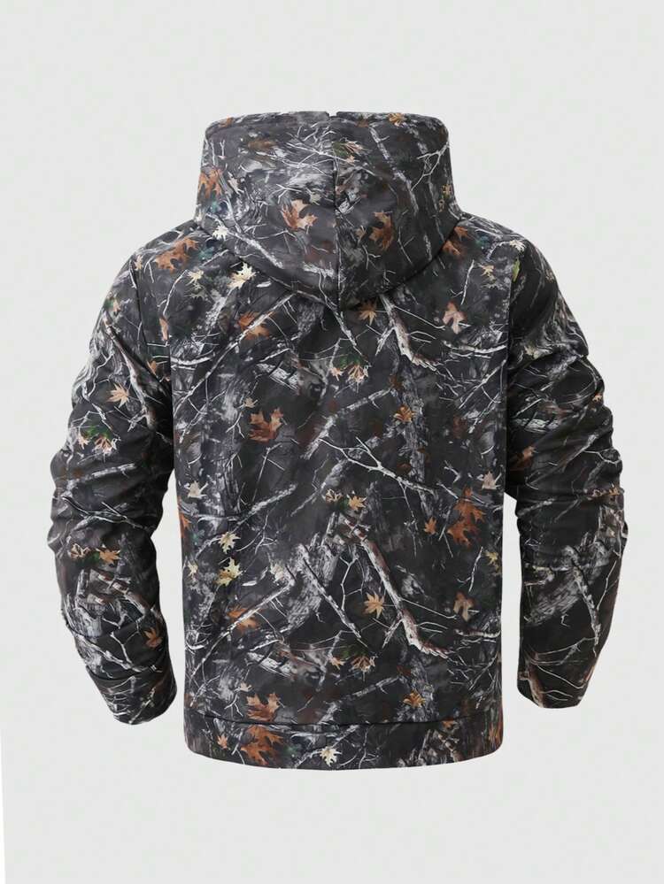 男士加厚保暖内衬休闲夹克，迷彩印花，秋冬季保暖外套 - 綠色 - 查看 3