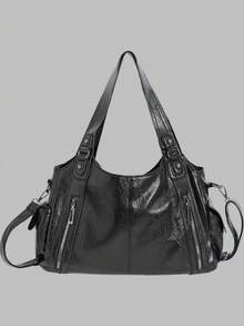 DareSee Waterproof Business Casual PU Tote Black Bag Multi-Pocket Design With Compartments Shoulder Bag Multifunctional Crossbody Bag Suitable For Teen Girls, Female College Students, White-Collar Workers And Rookies, Perfect For Work, Business Commuting, Shopping, Outdoor Travel And School, Large Capacity Bag For Women Music-Fest Y2K-Fest Back To School Autumn , Bags Perfect For Fancy Party Matching With Costumes Winter Gifts Music Fest - Black - View 2