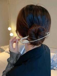 1pc Women's Oversized Paperclip Shaped Metal Hair Clip, Minimalist Style Bun Holder Hair Accessory Hair Pin Hair Bun Maker Bun Hair Piece Hair Styling Pins - 銀色 - 查看 1