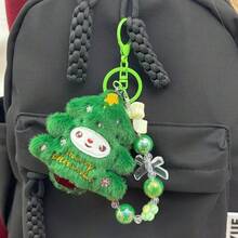 Cute Santa Claus Beaded Keychain, Student Backpack Decor Pendant, Christmas Doll Ornament Gift