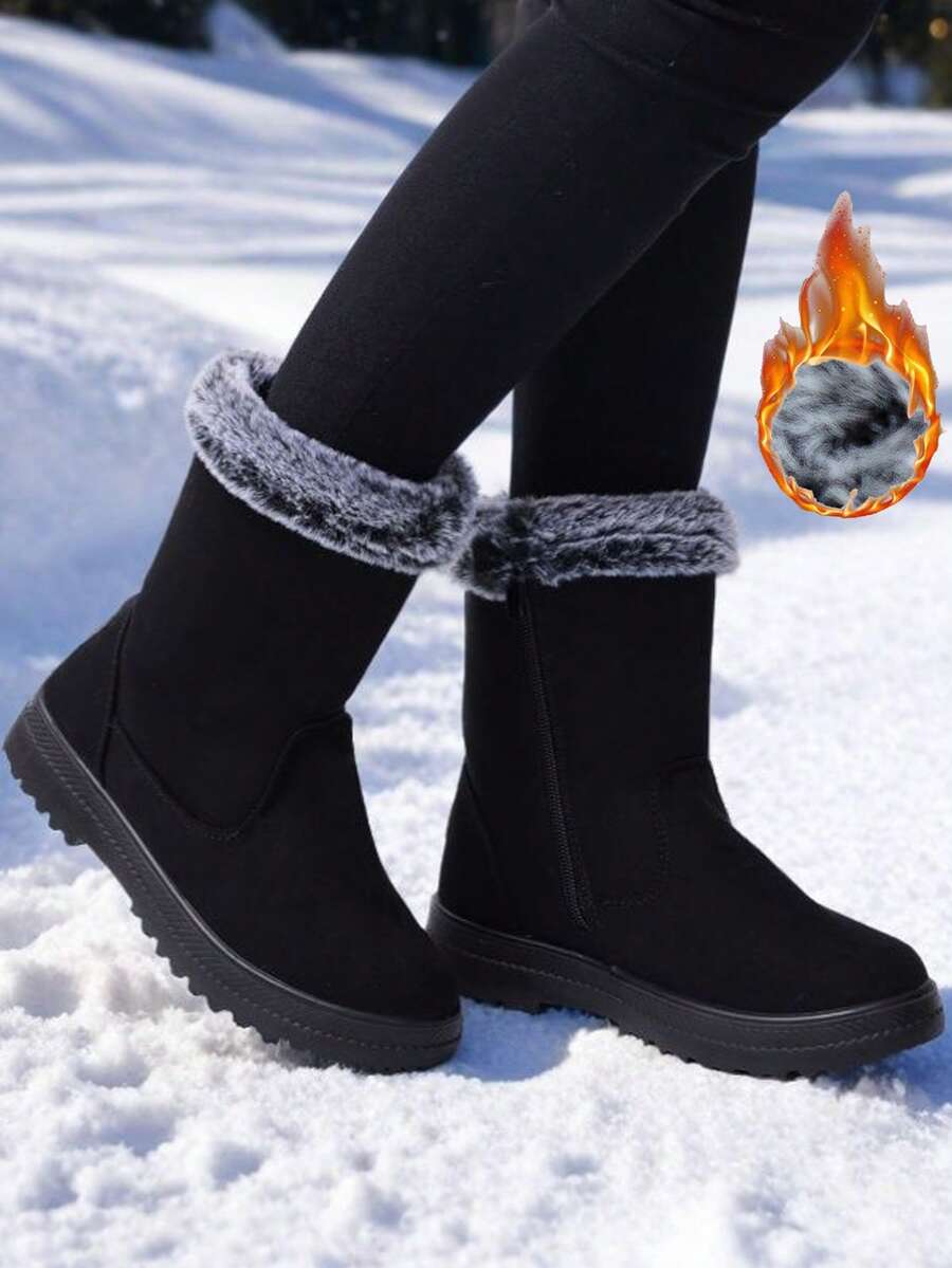 女款輕量雪地靴，保暖內裡加厚短靴，冬季大尺碼女靴，平底高筒靴，尺寸 35-44