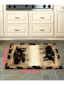 1 pièce Tapis vintage à motif d'ours noir, tapis à motif de forêt américaine, antidérapant, non pelucheux, lavable. Convient pour le salon, la chambre à coucher, la buanderie, la décoration d'intérieur