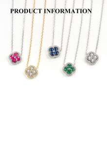 1 Peça Colar de Prata Esterlina S925, Pingente de Trevo de Quatro Folhas Requintado e Leve de Luxo com Zircônia Colorida, Jóia Fina para Mulheres, Presente de Jóia para Meninas para Uso Diário, Encontros e Decoração