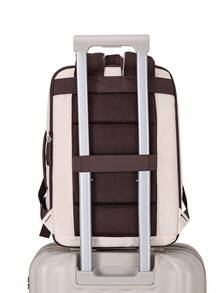 Khaki Oxford Cloth Casual Multifunctional Backpack, Unisex, No Print, Non-Washable, Dual Shoulder Straps, Large Capacity, Suitable For Travel And Outdoor Activities - Beige - View 5