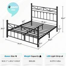 EnHomee 54" LED Bed Frame With Tall Headboard & Footboard Metal Bed Frame With Under Bed Storage No Box Spring Needed,Noise-Free, Christmas Decor, Furniture House Decor, Black - 黑色 - 查看 6