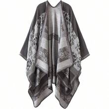 Women's Warm Shawl Wrap Cape Winter Cardigan Sweaters Open Front Poncho - A4-灰色 - 查看 1