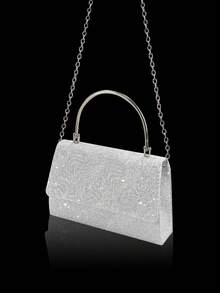 优雅迷人的女士晚宴手提包，精致奢华的单肩包，配有闪亮水钻项链、手链和耳环套装，时尚的单肩包，适合派对女孩、女士、新娘，是派对、婚礼、舞会、正式场合的完美之选。 - 銀色 - 查看 5