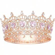 Queen Crown Wedding Rhinestone Heart Crowns And Tiaras For Women Costume Party Hair Accessories Princess BirthdayCrown Crystal Bridal Crown - 心型玫瑰金粉色 - 查看 10