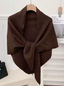 1pc Women's Solid Color Triangular Knit Shawl, Loose Fit, Warm, Elegant Style, Suitable For Outdoor Travel In Autumn/Winter And Snowy Season For Dress