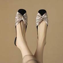 Mules de Punta Cerrada con Lazo de Moda para Mujeres 2025 Primavera Verano Nuevos Zapatos de Tacón Bajo Estilo Chic Perezoso - Plateado - Ver 8