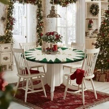 1/36pcs Christmas Tree Round Elastic Tablecloth, Holiday Christmas Design, Durable Polyester Material, Easy To Wipe, Suitable For Indoor/Outdoor Picnic, Camping, Holiday Dinner (Fits Standard Size Tables), Christmas Tablecloth, Picnic Tablecloth, Holiday Dining Decor - Multicolor 06 - View 3
