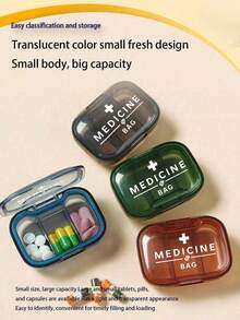 Medical Kit With Printed Cross And Letters' Medicane ',Portable And Minimalist Pill Organizer Medication Storage Box With 3 Compartments For Home And Travel Portable Travel Mini Pill Case Waterproof Moisture-Proof Pill Storage Container Suitable For Storing Medication Rings And Other Small Itemsl,