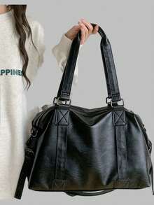 DareSee Túi đeo chéo da PU phong cách retro, túi đeo vai dung tích lớn, túi tote màu trơn dành cho nữ, thích hợp cho lễ hội âm nhạc Y2KFest, quà tặng mùa thu đông cho học sinh. - màu đen - Xem 4