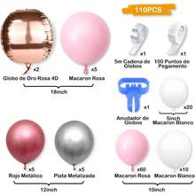 Juego de Guirnaldas de Globos, 110 Piezas de Arco de Globos Macaron Azules Blancos, con Globos Azules Metlicos, Globos de Lmina Plateada 4D, para Decoracin de Cumpleaos, Boda, Shower - Rosa - Ver 2