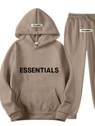 Essentials 2pcs Men's Casual Print Drawstring Hoodies And Pants Set, 2025 New Street Loose Sweatshirt Set For Women And Men, Hip-Hop Skateboard Casual Sportswear For Autumn And Winter