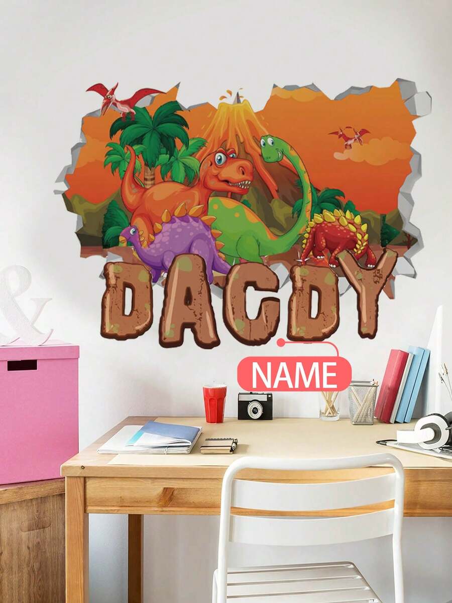 Individuelle Wandaufkleber, anpassbarer Name, Wandtattoos mit Cartoon-Dinosauriern - PVC selbstklebende abnehmbare Wandaufkleber für Kinderzimmer, Spielzimmer oder Klassenzimmer - Niedliche und kreative Wanddekoration für jeden Raum
