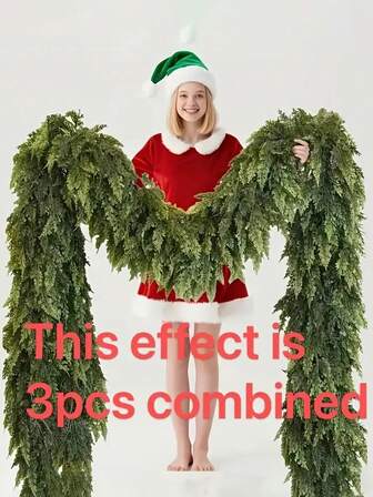 1PC, 5.9ft/180cm Christmas Pine Leaf Wreath, Plastic Artificial Green Vines, Fake Cypress Leaves, Outdoor Artificial Plants, Evergreen Ivy, Suitable For Room Decor, Dining Table Decor, Christmas Decor, Home Decor, Tabletop Decor, Staircase Decor, Seasonal Decor, Outdoor Patio Decor, DIY, Room Decor Aesthetics, Wedding Decor, Wall Decor, Kitchen Decor Christmas Decorations