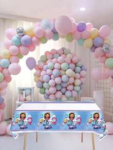 Gabby's Dollhouse Gabby's 一次性 PEVA 桌布，专为娃娃屋设计，防水防油。这款桌布适用于户外聚会、生日派对、生日派对装饰和各种派对装饰。