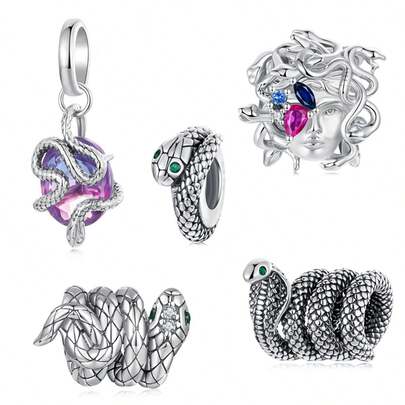 WOSTU 1 件 925 纯银美杜莎头饰蛇系列珠彩虹水晶吊坠女士手链时尚制作独特 DIY 珠宝礼物