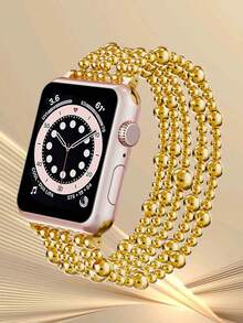 Beaded Bracelet Compatible With Apple Watch Band 41mm 40mm 38mm 42mm 44mm 45mm 49mm Women, Golden Beads , Cute Handmade Elastic Stretch Strap For Series SE 9 8 7 6 5 4 3 2 1,Couple Gifts,Gold Bracelet Set - Vàng - Xem 5