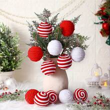 12 palline di Natale in filato, palline di Natale morbide e ondulate in filato rosso e bianco, palline decorative appese, ornamenti per albero di Natale, decorazioni per ciotole, cesti, vasi, decorazioni natalizie per la casa, regali di Natale, decorazioni natalizie per l'inverno
