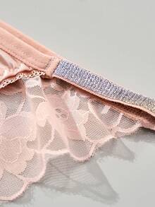 4件套女士高腰纯色柔软丝滑曲线三角裤套装，缎面蕾丝内裤 - 彩色 - 查看 10