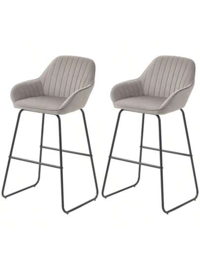 HOMCOM Set Of Bar Stools, Fabric Hoes Foam Padding, Metal Legs, Grijs