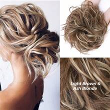 Natural Soft Messy Bun Hair Extensions X-Large Scrunchie Updo Cover Hair Elastic Band Wrap On Ponytail Hair Extensions Synthetic Straight Tousled Chignon Bleach Blonde Highlight Ombre Color Hairpiece Pony Tail Hair Piece For Women Halloween Party Daily Wedding - 彩色 - 查看 15