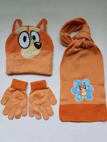 Bluey 3Pcs Bluey Cartoon Cute Hats, Gloves, Scarves, Winter Warmth, Holiday Christmas Gifts