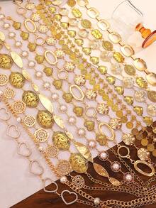 1 chiếc dây thắt lưng nữ, dây thắt lưng cô dâu, vòng tròn hình học phong cách Bohemian sáng bóng thanh lịch, họa tiết rỗng, ghép hình trái tim, dây thắt lưng tròn dập nổi, phù hợp cho váy, đầm, đám cưới, tiệc tùng, kỳ nghỉ, lễ hội, mùa thu/mọi mùa, Giáng sinh, năm mới, quà tặng. - Vàng - Xem 3