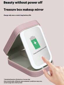 صندوق مرآة المكياج، صندوق تخزين مستحضرات التجميل، محمول وقابل للنقل، طاولة تزيين محمولة، مع مرآة مكياج، محمول، صندوق تخزين مستحضرات التجميل السفر قابل للطي كبير، يشمل 1 مرآة إضاءة قابلة للشحن عبر USB، ألوان ماكارون، ألوان موراندي، تصميم جلد وردي للطلاب، حقيبة تجميل محمولة، تخزين المجوهرات ومستحضرات التجميل
