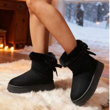 Women's Classic Thick-Soled Snow Boots Plush Ankle Boots: Made Of Imitation Suede, The Boots Are Ankle-High And Suitable For Winter Wear. They Are Equipped With Memory Foam Insoles And Lightweight Non-Slip Soles. They Can Be Worn Indoors And Outdoors. They Are Suitable Black Boots For Christmas And Holidays. - màu đen - Xem 4
