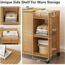 Laundry Hamper With Wheels, Handwoven Laundry Basket With Lid, Shelves, Rolling Clothes Hamper With Removable Liner Bag, 110L Large Laundry Sorter Laundry Room Organization, Naturalhalloween - 白色 - 查看 2