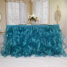 4 pies/6 pies/8 pies/9 pies/14 pies Faldas de mesa de organza, faldas de mesa rizada, faldas de mesa de sauce llorón, adecuadas para mesas de comedor rectangulares o redondas, para duchas nupciales, cumpleaños, fiestas de boda, banquetes, faldas de mesa para pasteles, decoración del hogar. - Multicolor - Ver 10